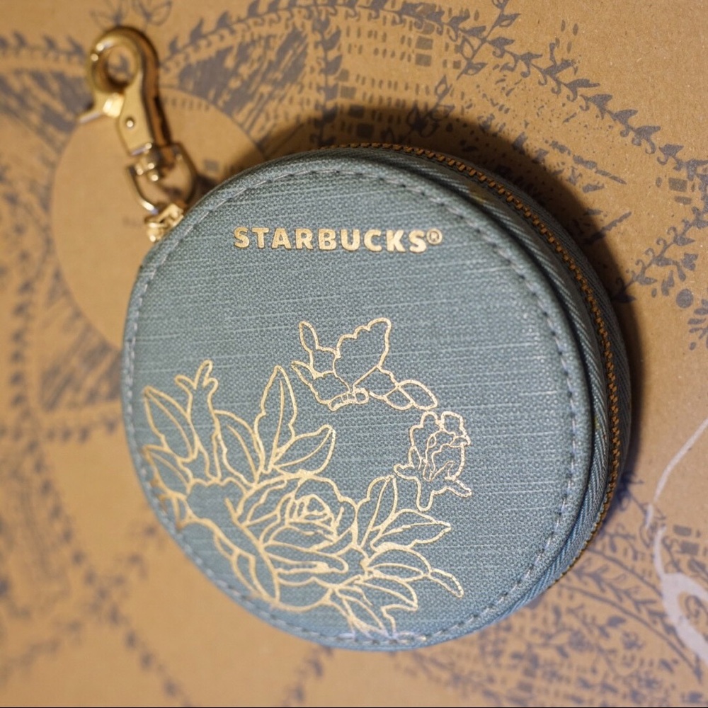 Starbucks Coin Purse Bag Charm Gold Zipper Pouch